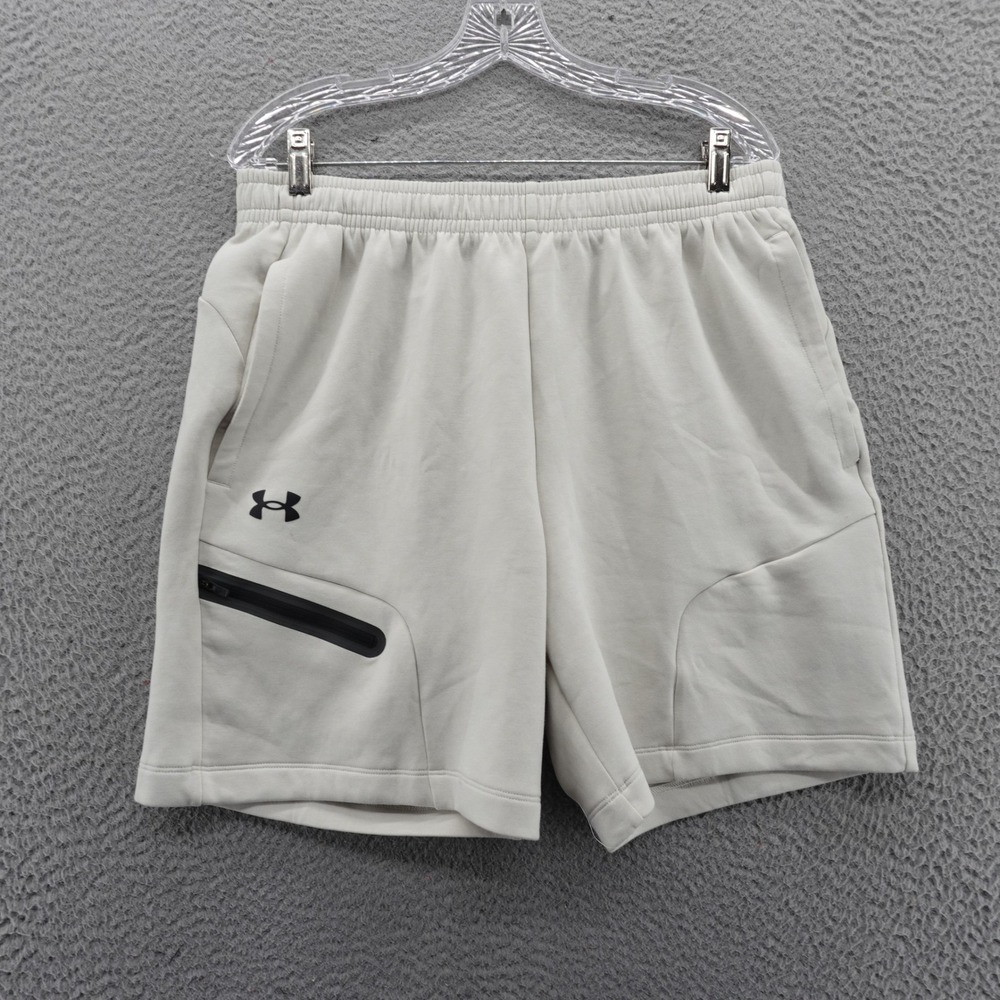 Under Armour Mens Large Loose Fit Unstoppable Fleece‎ Shorts Beige NEW